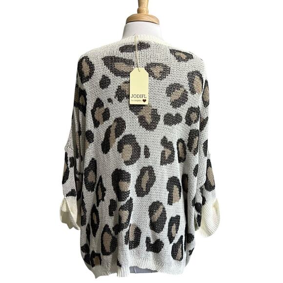 JODIFL Womens L Oversized Pullover Slouch Sweater Leopard Print Half Sleeve NEW - Picture 6 of 7